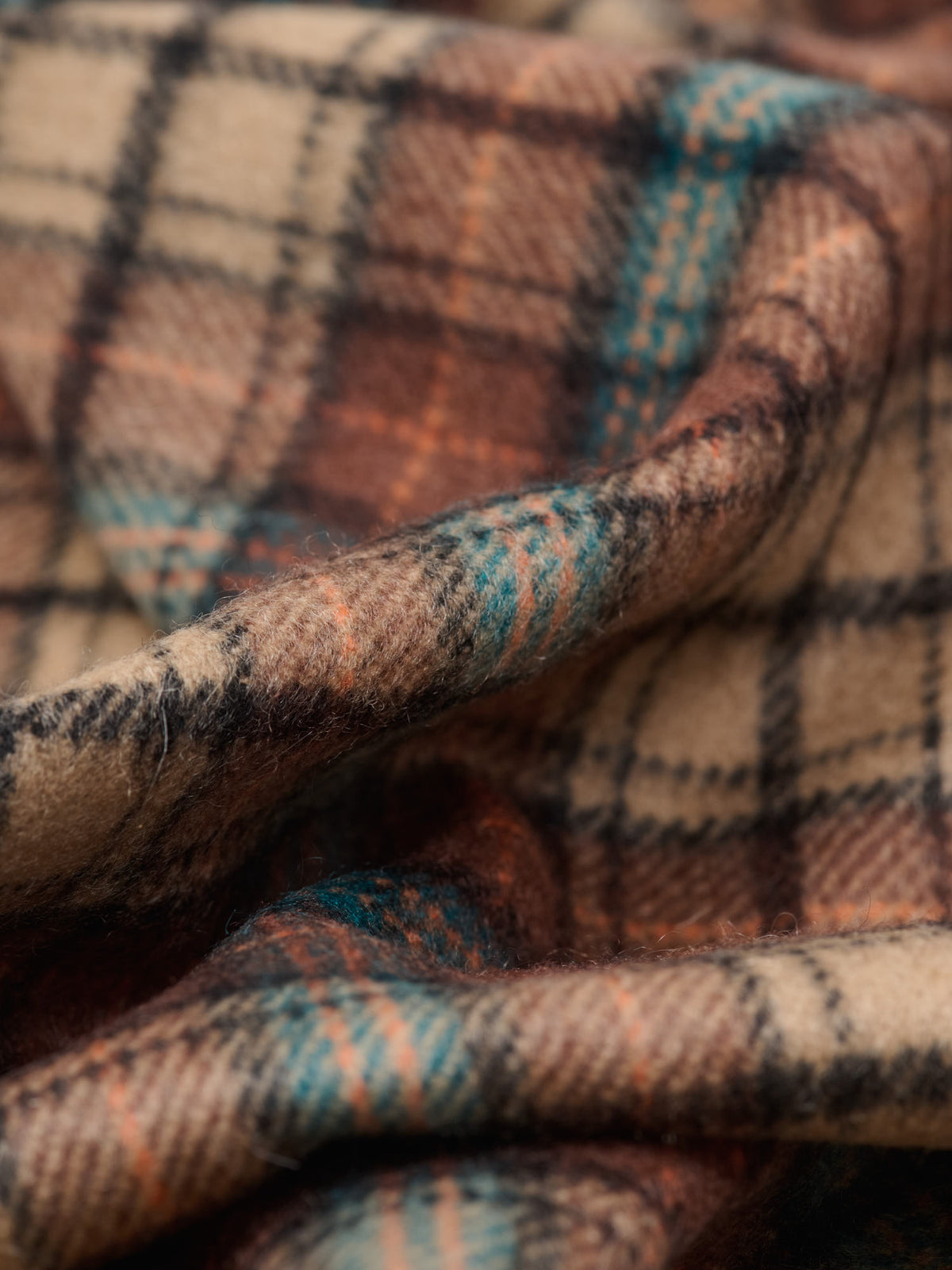 Cashmere Check Long Stole, Red Brown Check