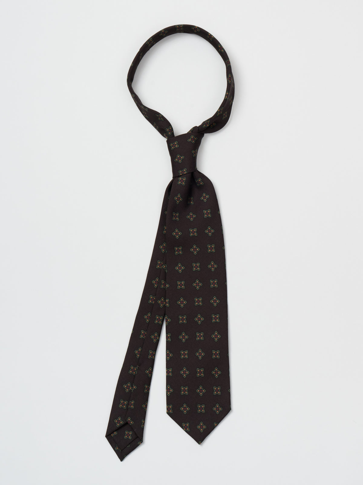 Flower Medallion Wool Silk Tie, Brown