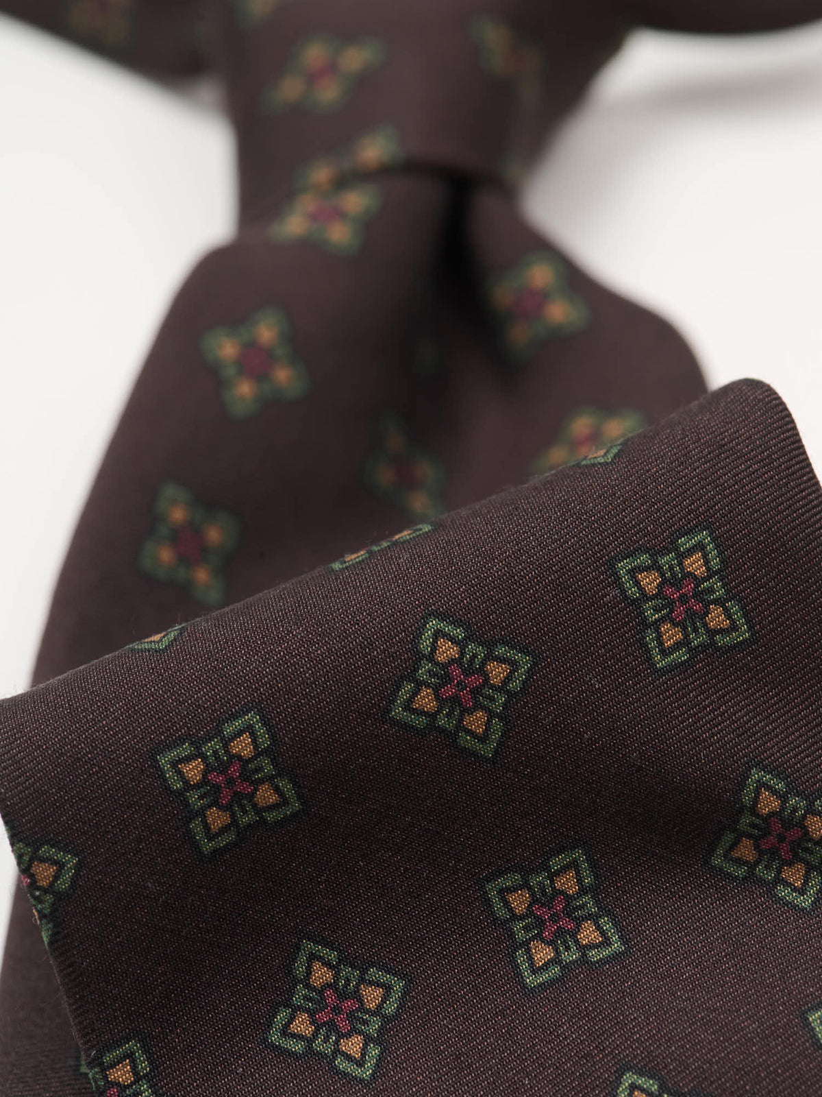 Flower Medallion Wool Silk Tie, Brown