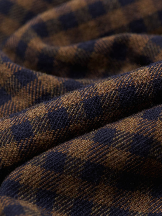 Fine Gingham Lambswool Scarf, Brown & Dark Navy