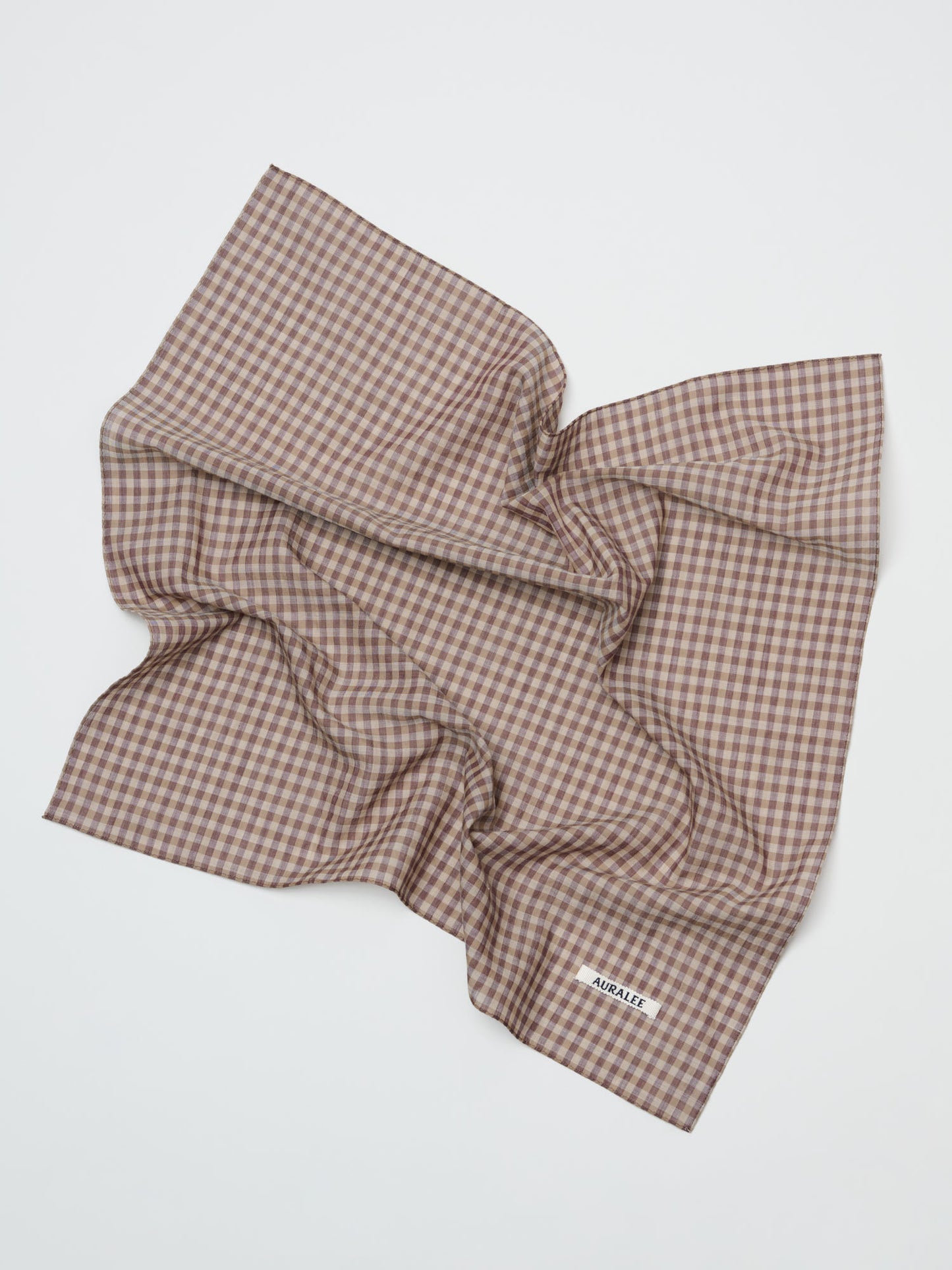 Airy Light Cotton Check Big Bandana, Brown Gingham Check