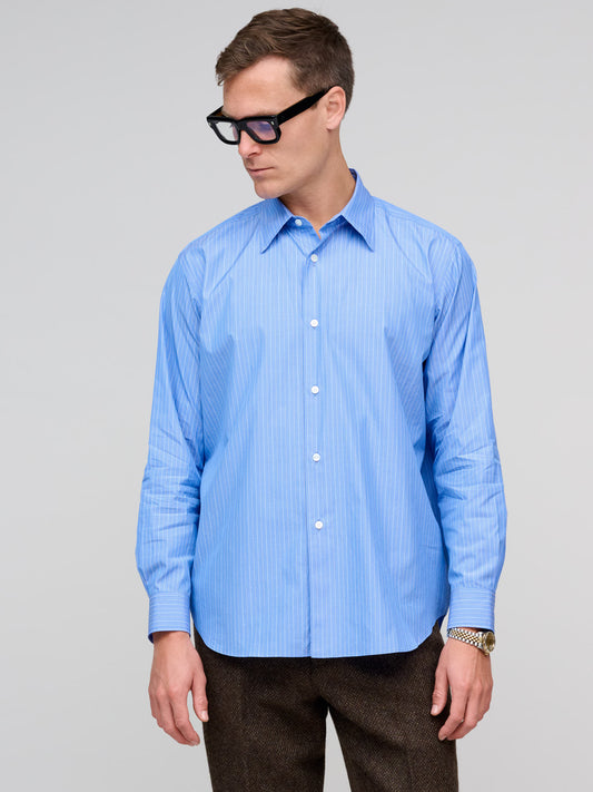 Suvin High Count Cloth Stripe Shirt, Sax Blue