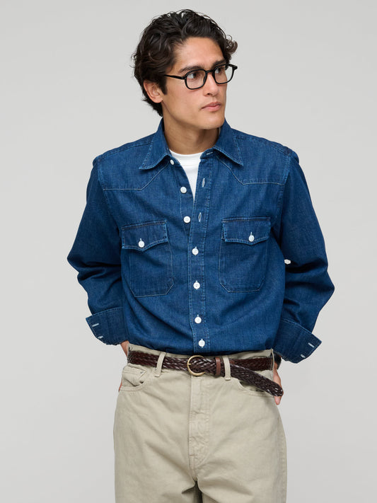 Light Denim Western Shirt, Stone Wash