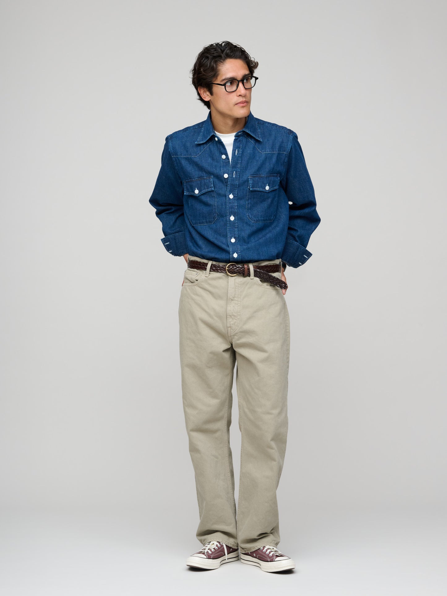 Light Denim Western Shirt, Stone Wash