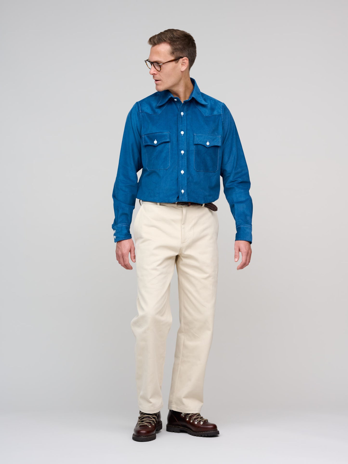 Corduroy Western Shirt, Petrol Blue