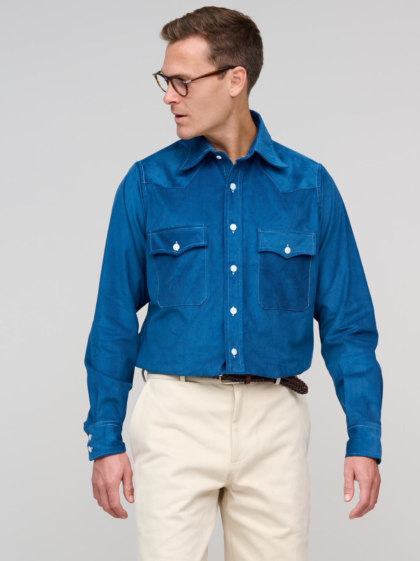 Corduroy Western Shirt, Petrol Blue