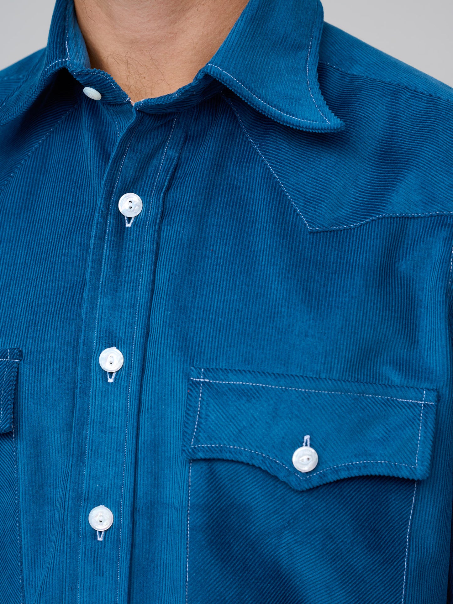 Corduroy Western Shirt, Petrol Blue