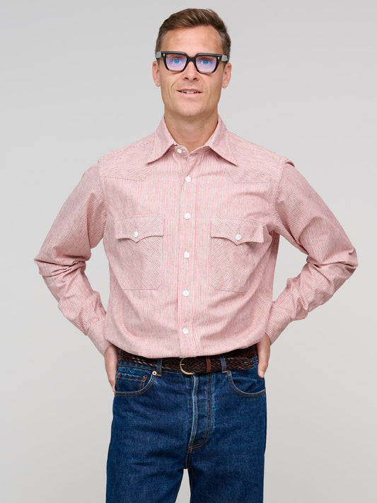 Brushed Herringbone Western Shirt, Red Stripe