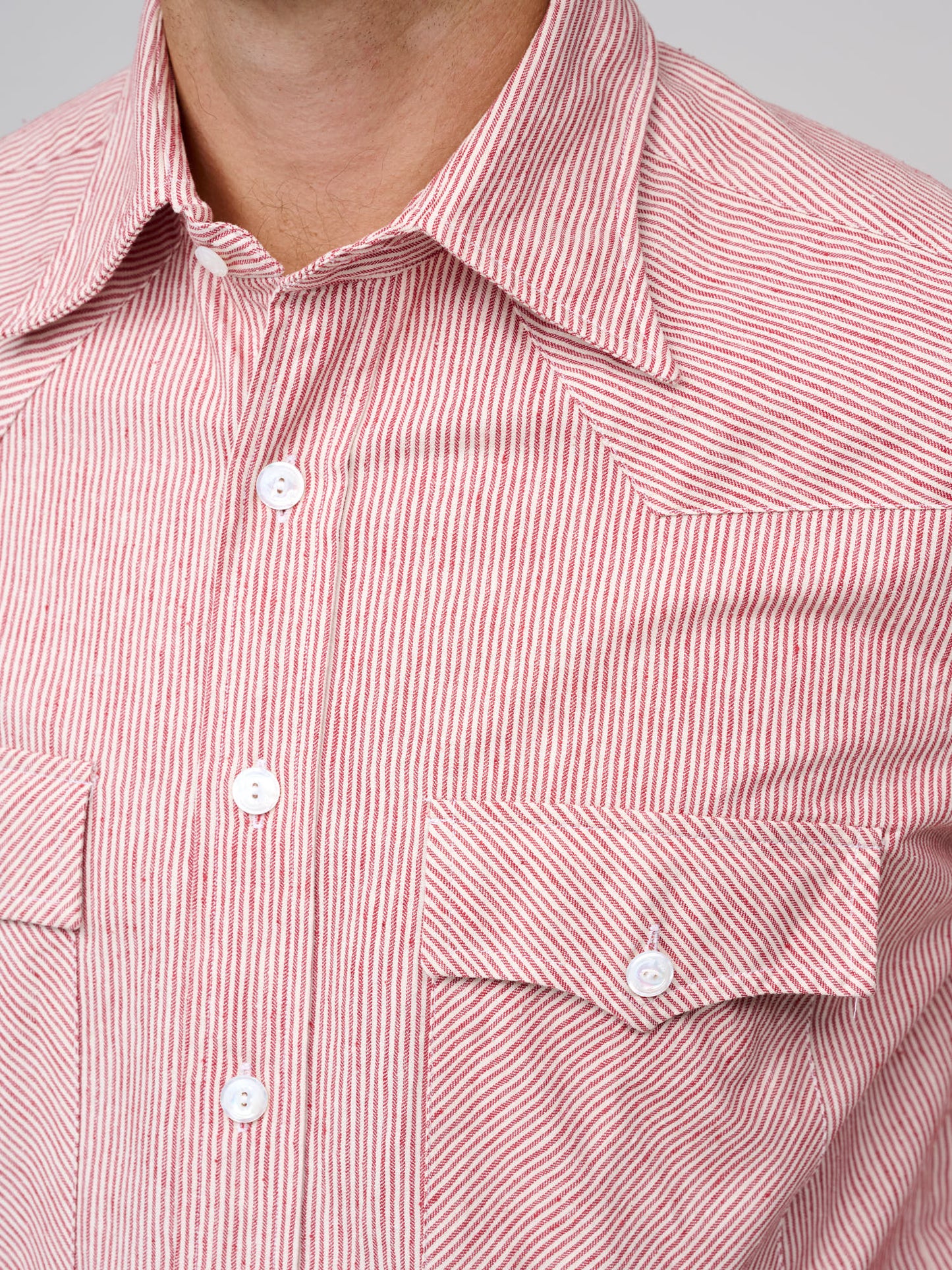 Brushed Herringbone Western Shirt, Red Stripe