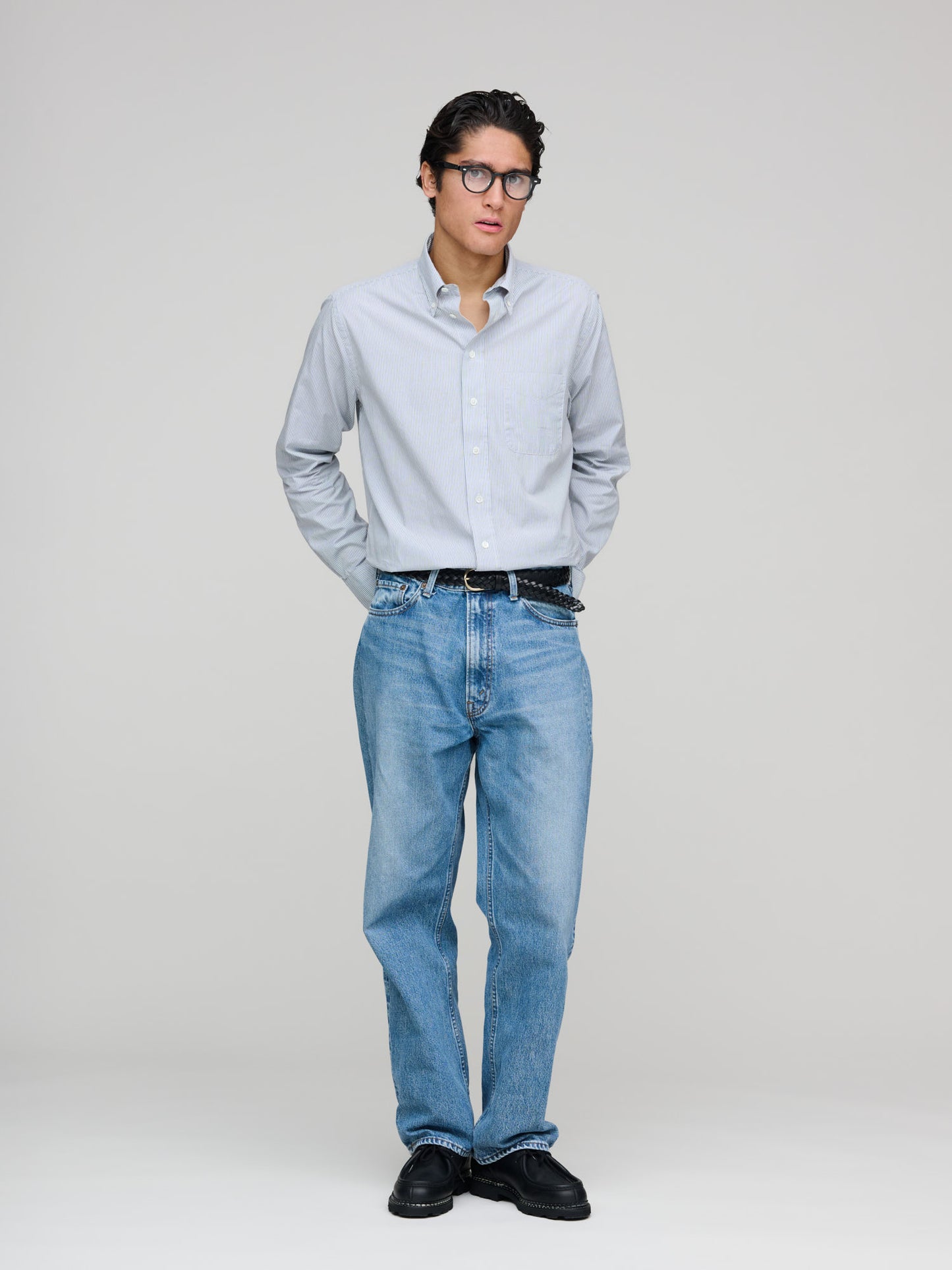 American BD Shirt Shadow Stripe, Blue & Brown