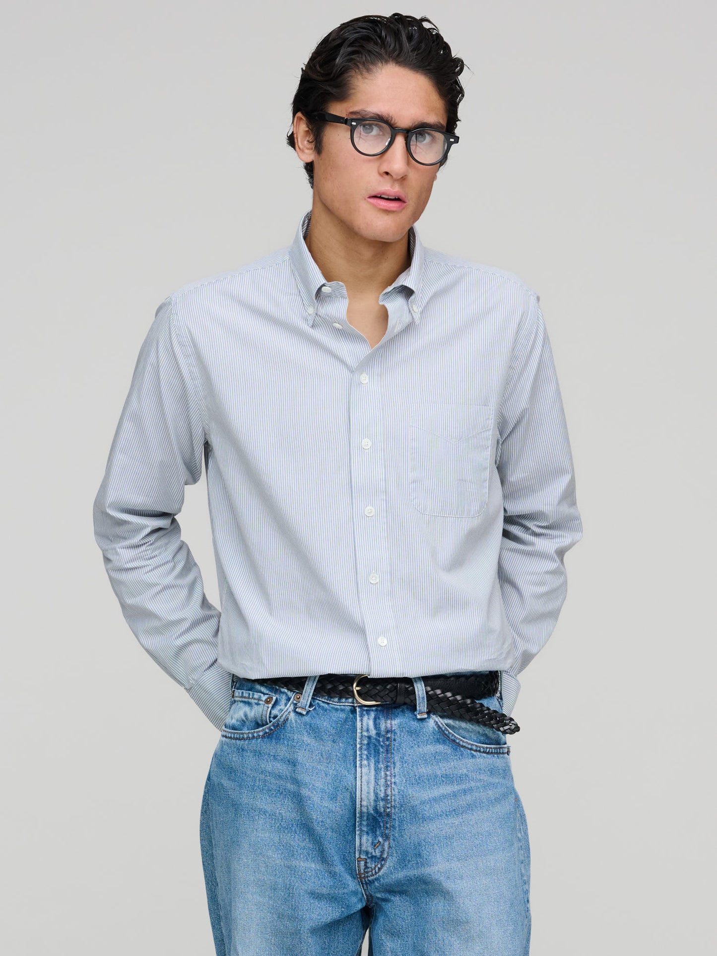 American BD Shirt Shadow Stripe, Blue & Brown