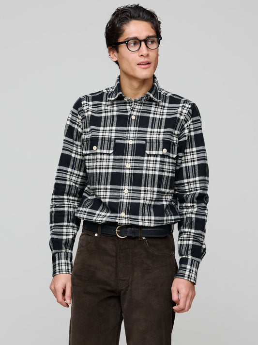 Check Heavy Cotton Work Shirt, Black & Ecru