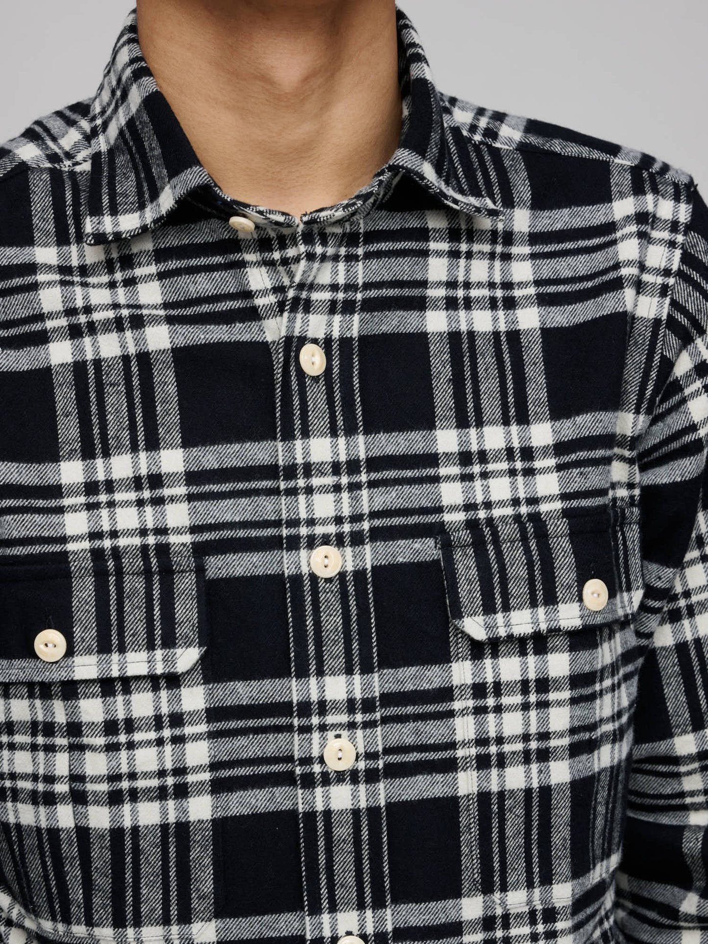 Check Heavy Cotton Work Shirt, Black & Ecru