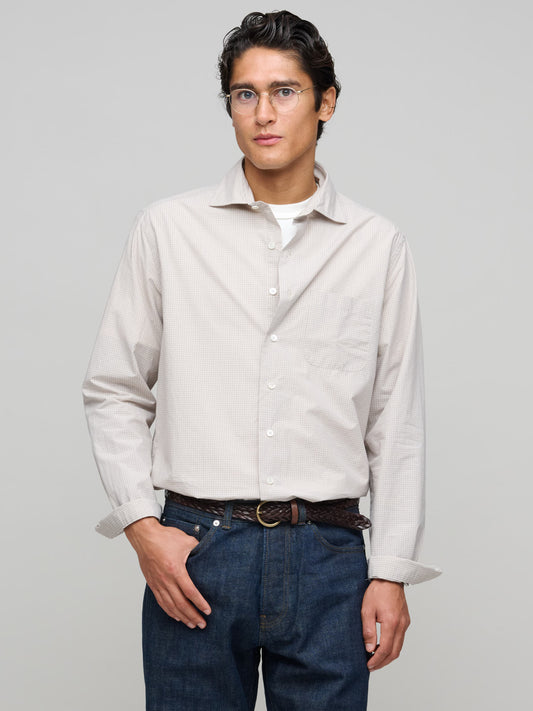 Soft Spread Collar Shirt Fine Grid Check, Clay