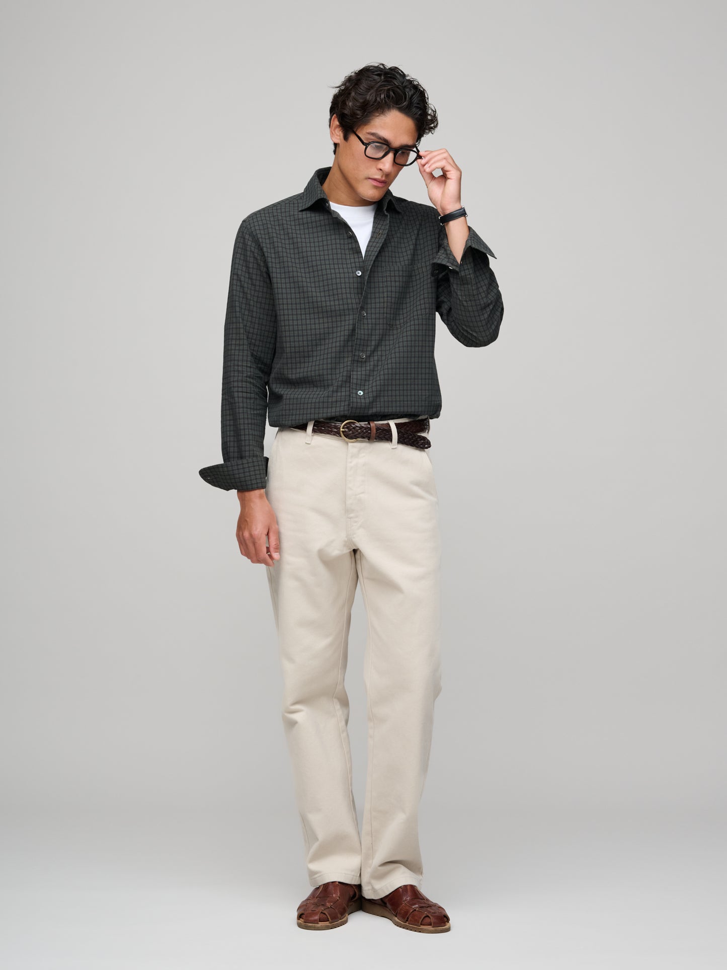 Soft Spread Collar, Plaid Check Olive/Navy/Brown