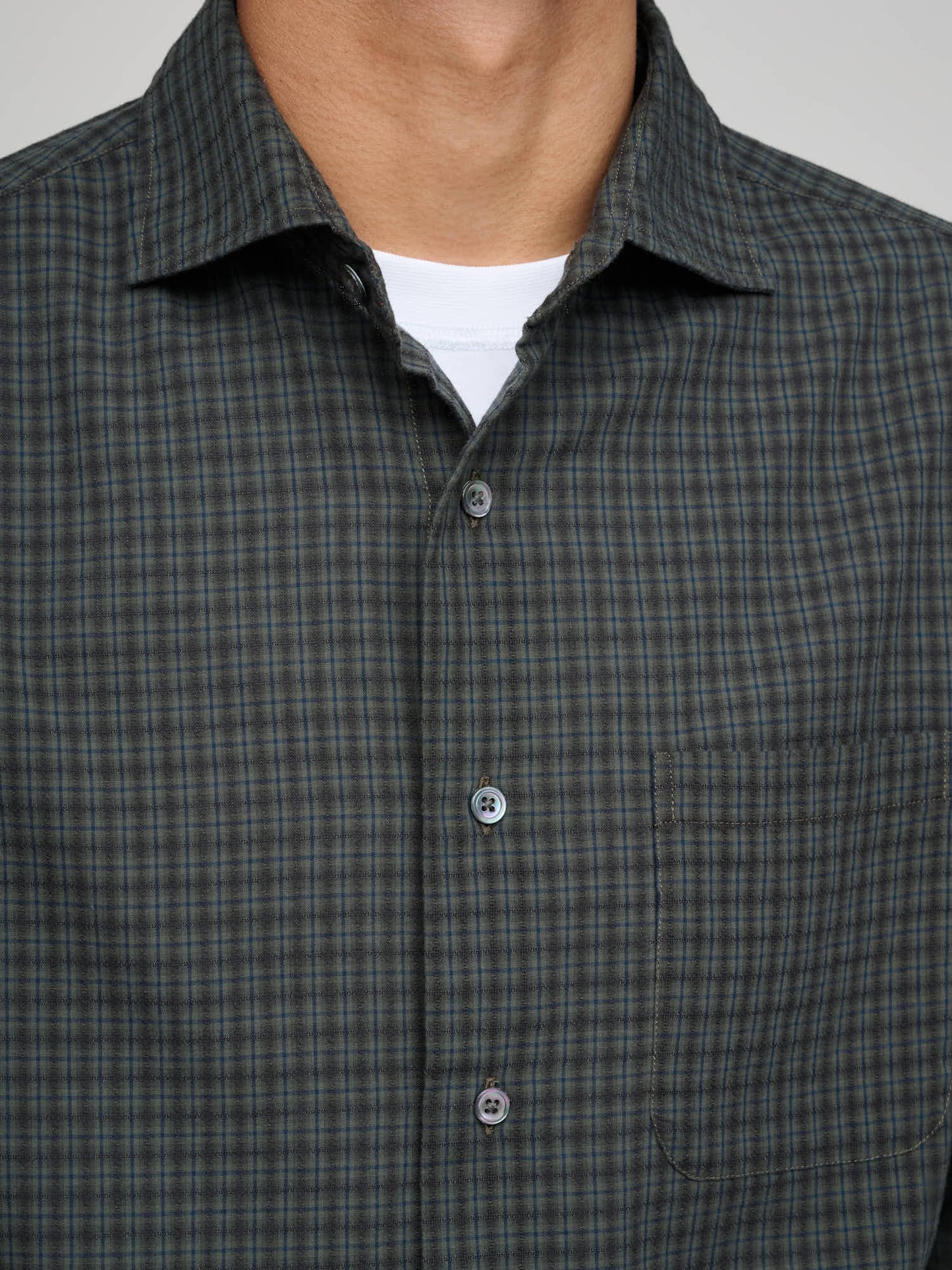 Soft Spread Collar, Plaid Check Olive/Navy/Brown