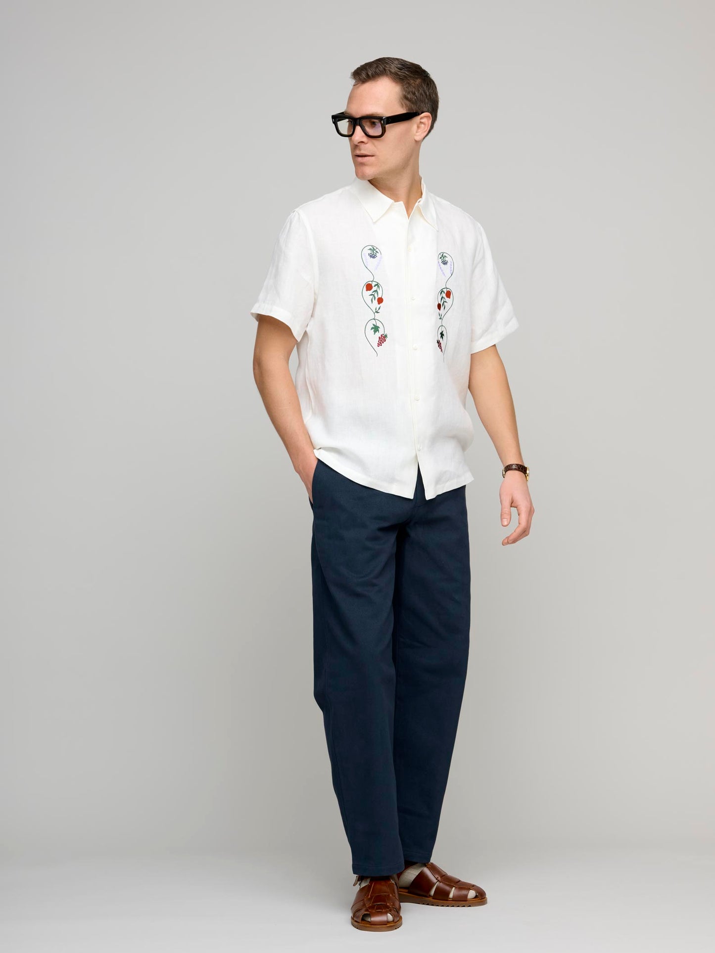 Camp Collar Embroidered Shirt, Off White