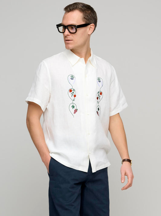 Camp Collar Embroidered Shirt, Off White