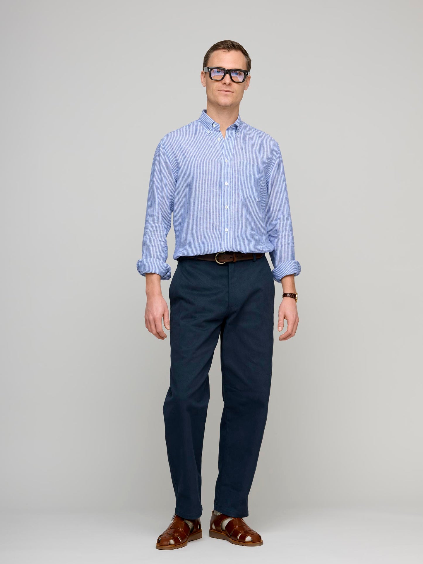 American BD Linen Shirt, Blue/Fine Stripe