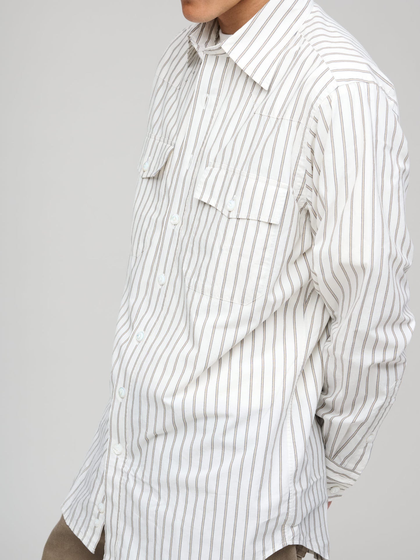 Striped Western Shirt, White, Sand & Navy