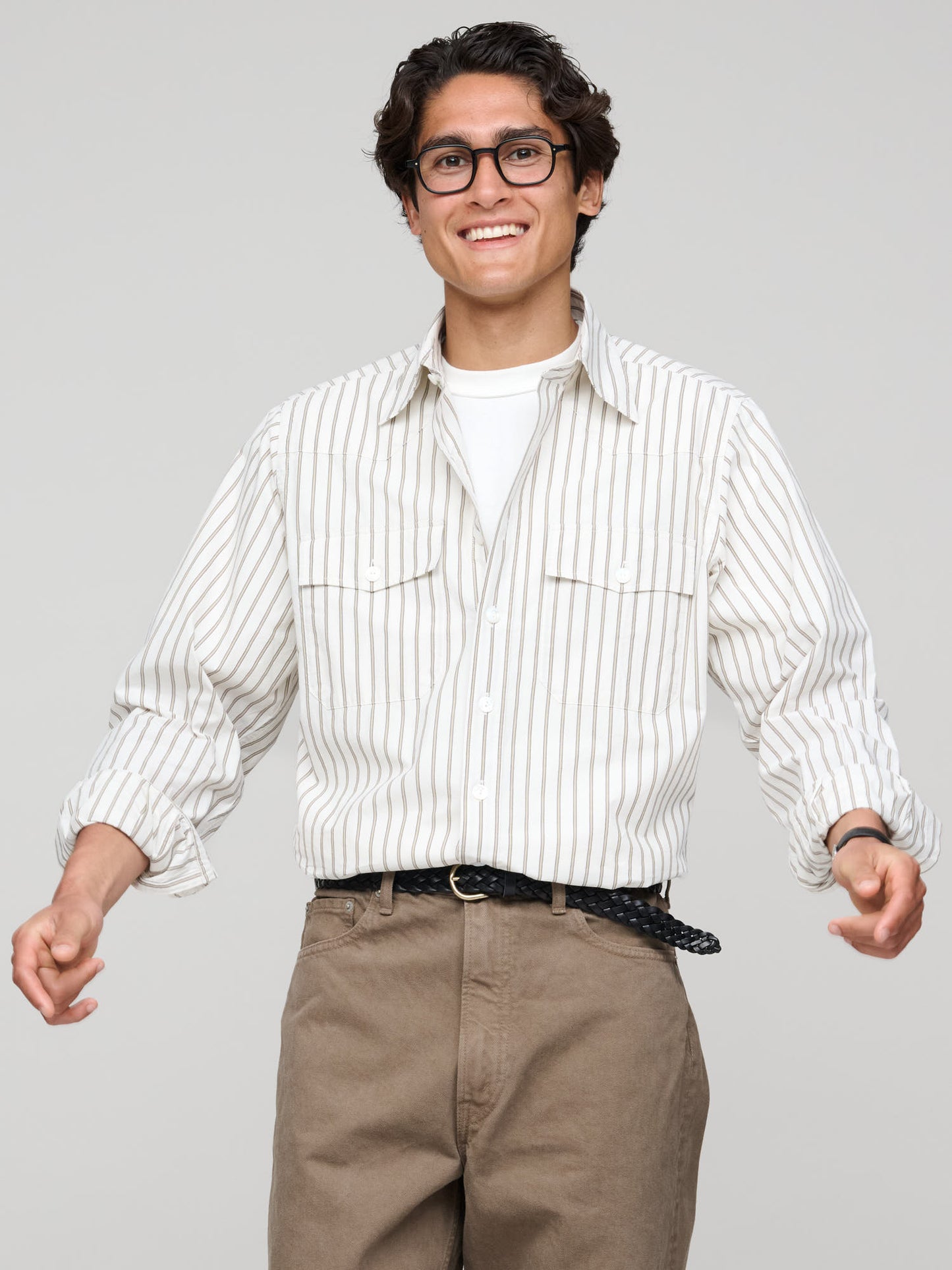 Striped Western Shirt, White, Sand & Navy