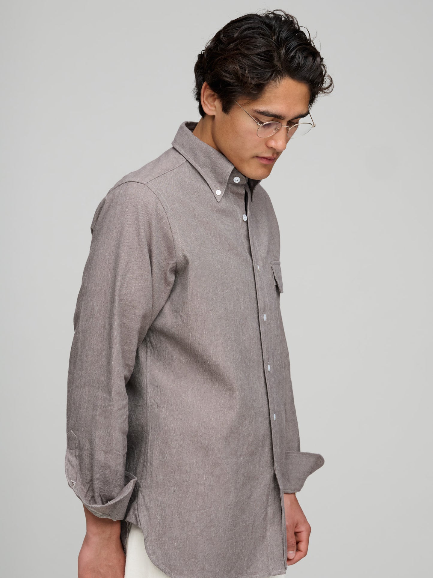 Drake's for GOODS, BD Shirt Curved Pocket, Denim Brown