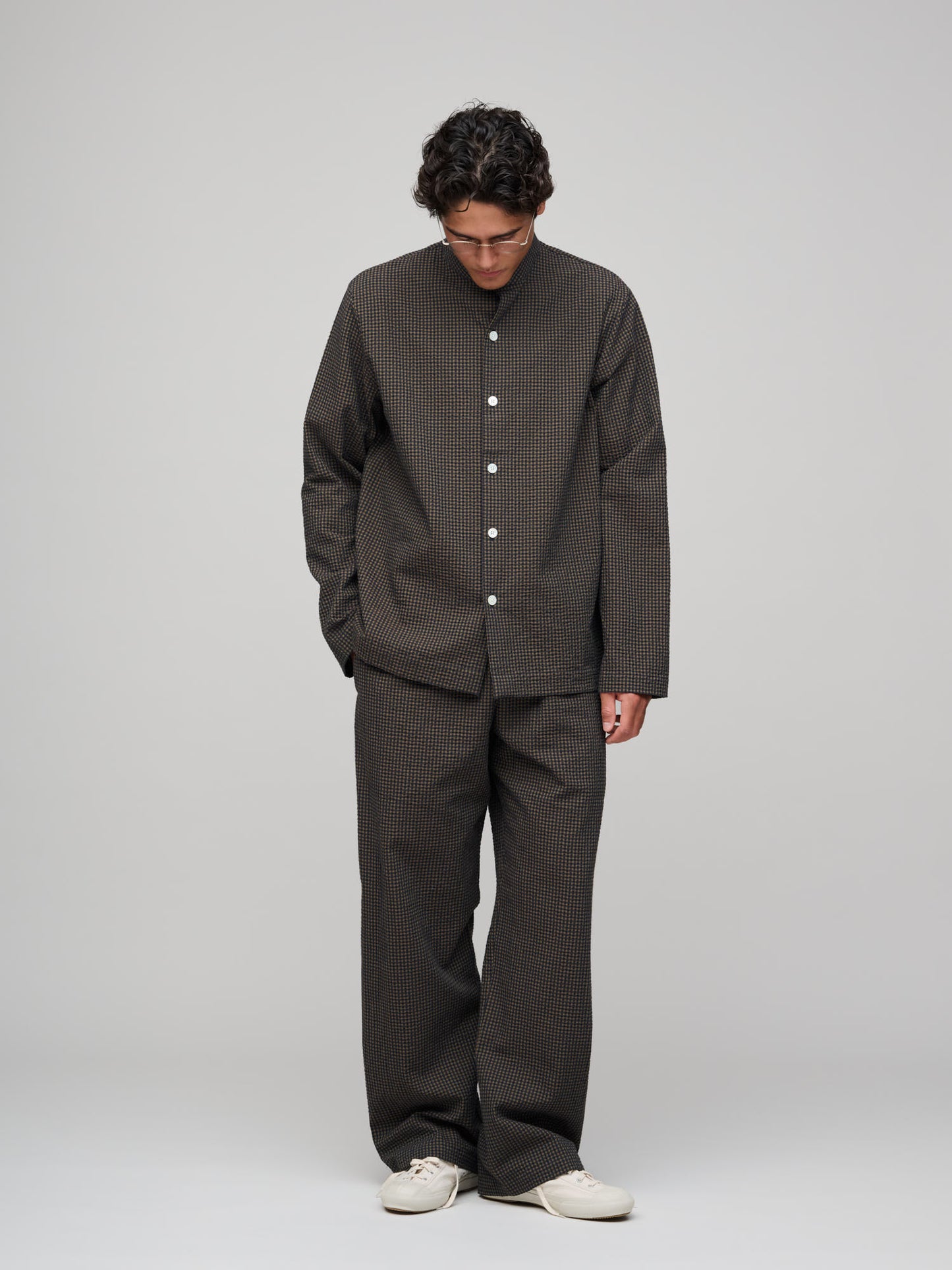 PJ Shirt, Seersucker Check, Navy/Khaki/Green
