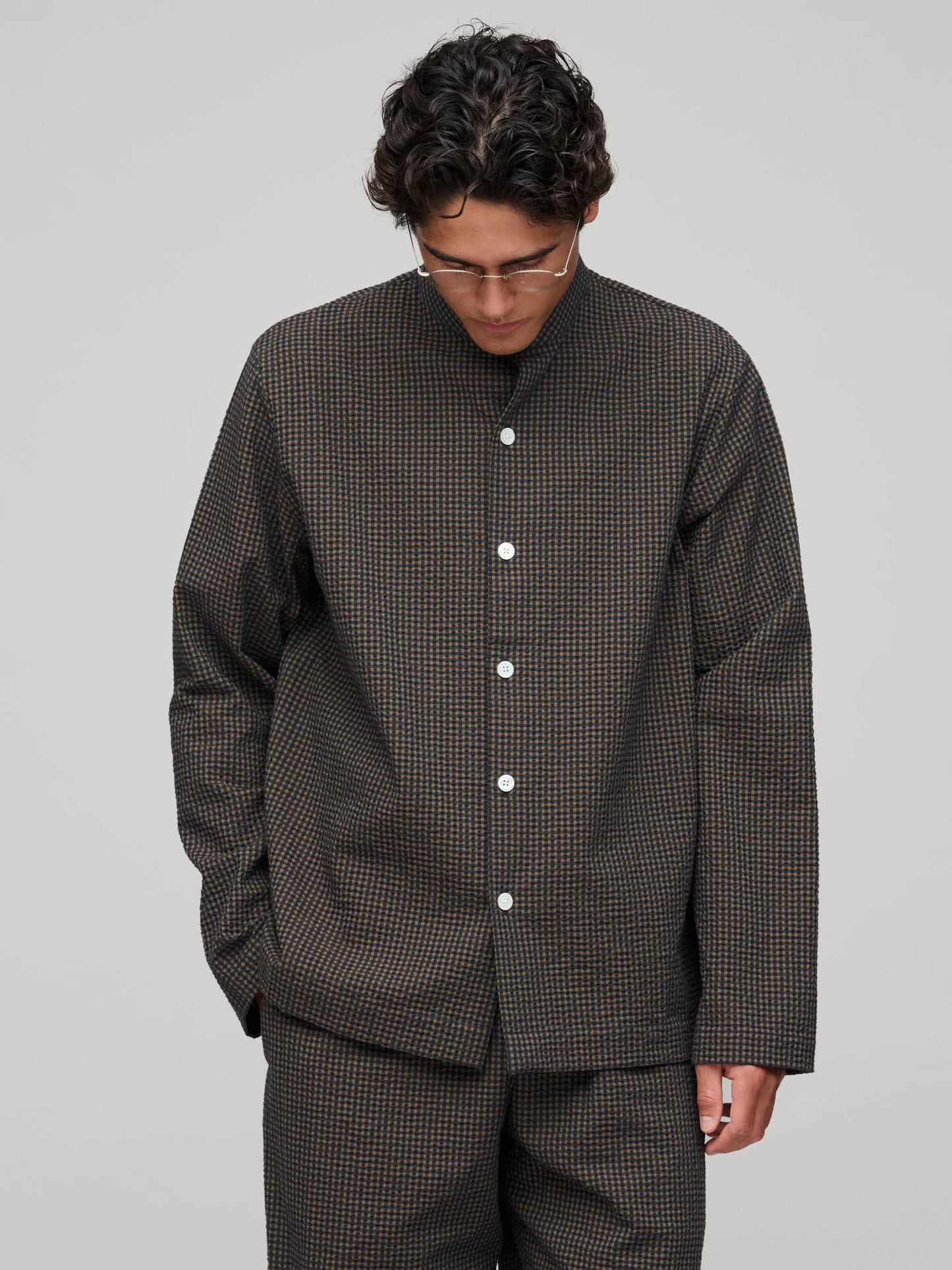 PJ Shirt, Seersucker Check, Navy/Khaki/Green