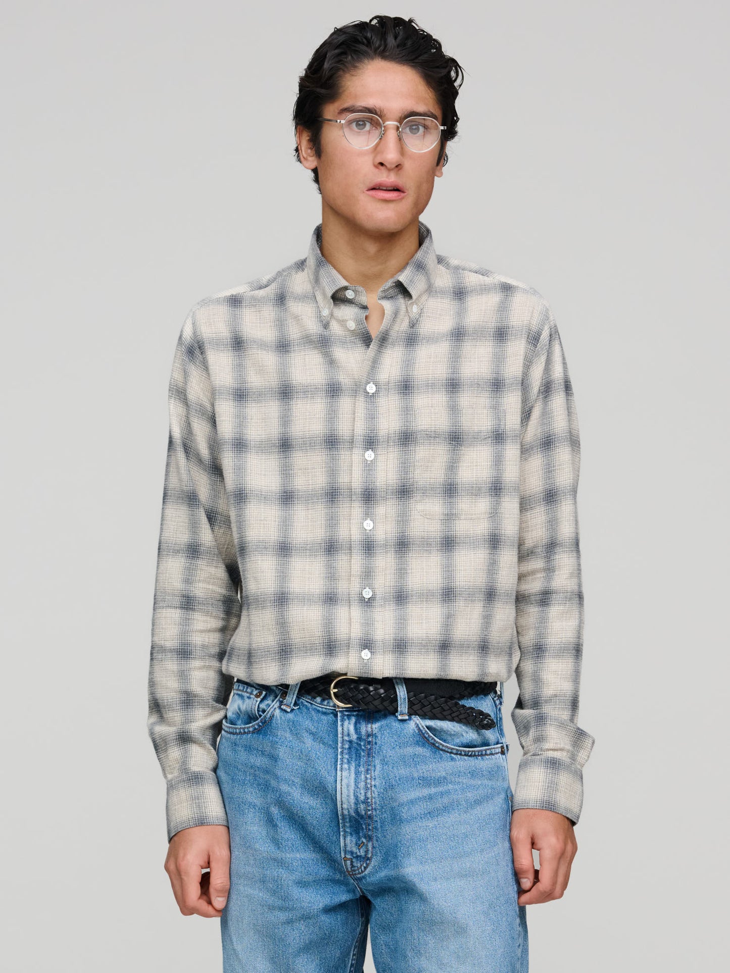 American BD Shirt Glen Check, Ecru & Charcoal