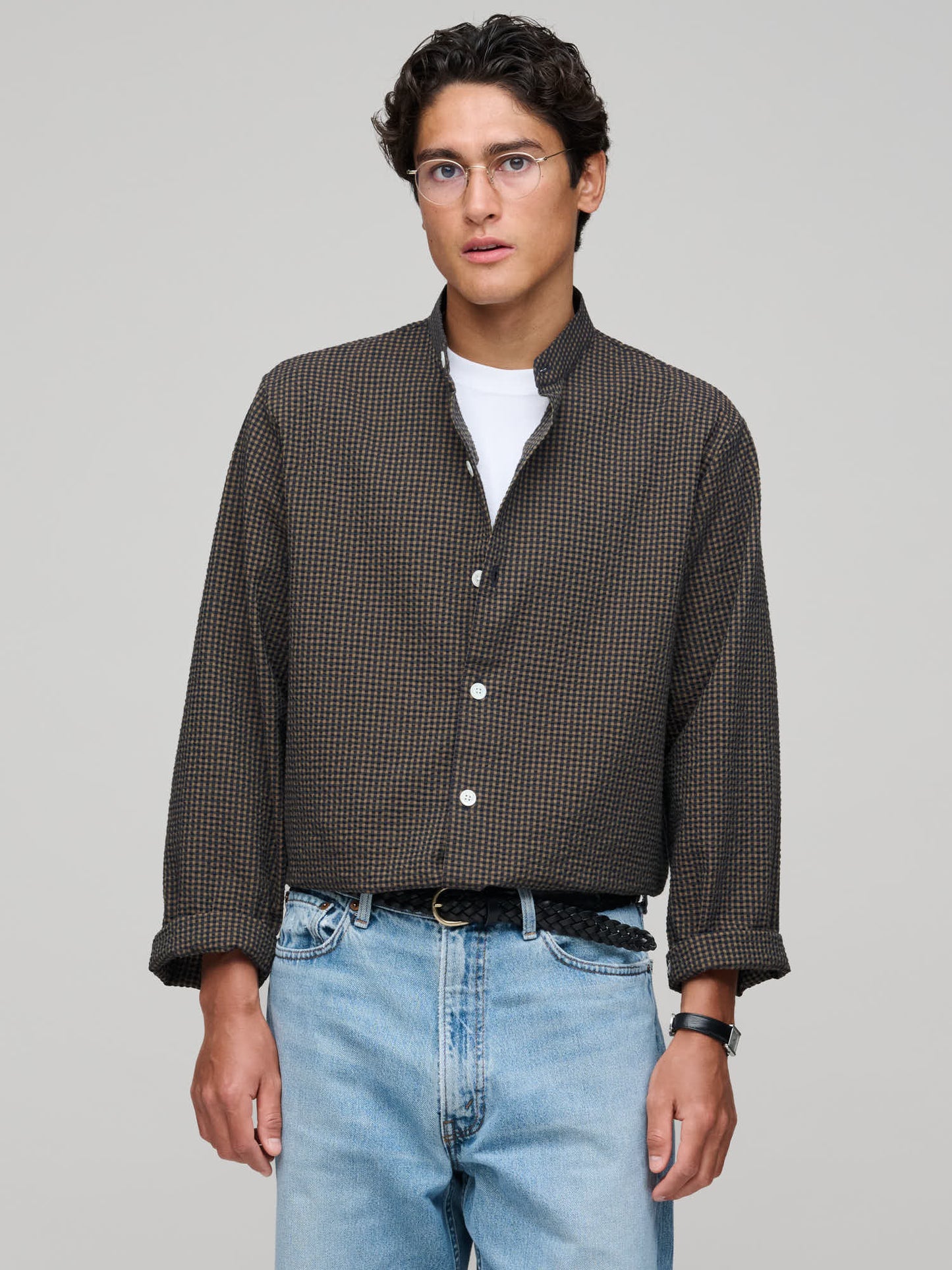 PJ Shirt, Seersucker Check, Navy/Khaki/Green