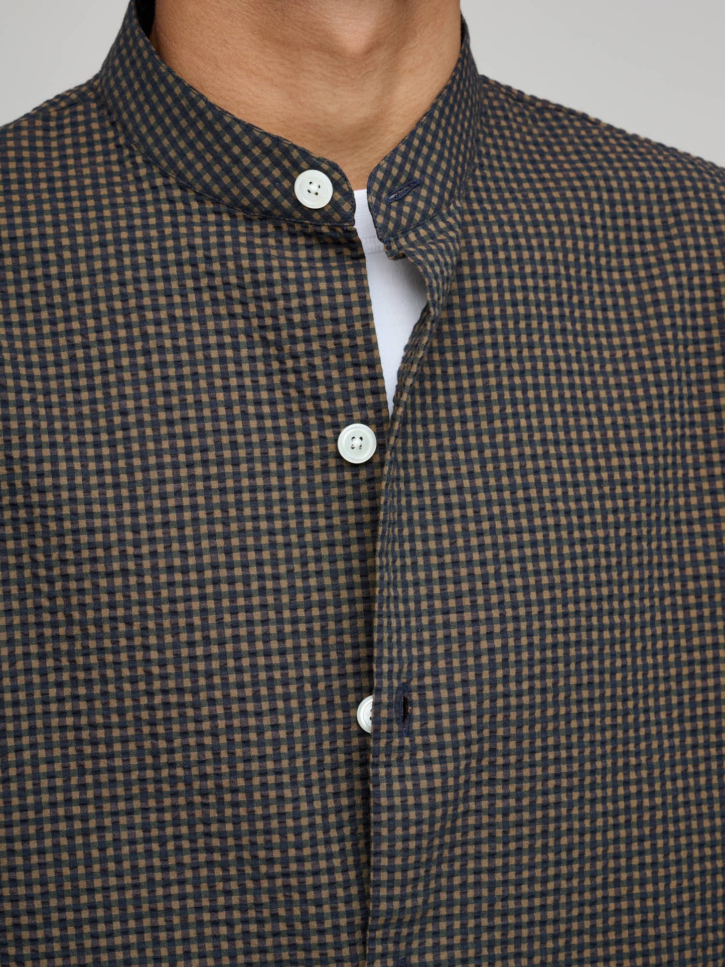 PJ Shirt, Seersucker Check, Navy/Khaki/Green