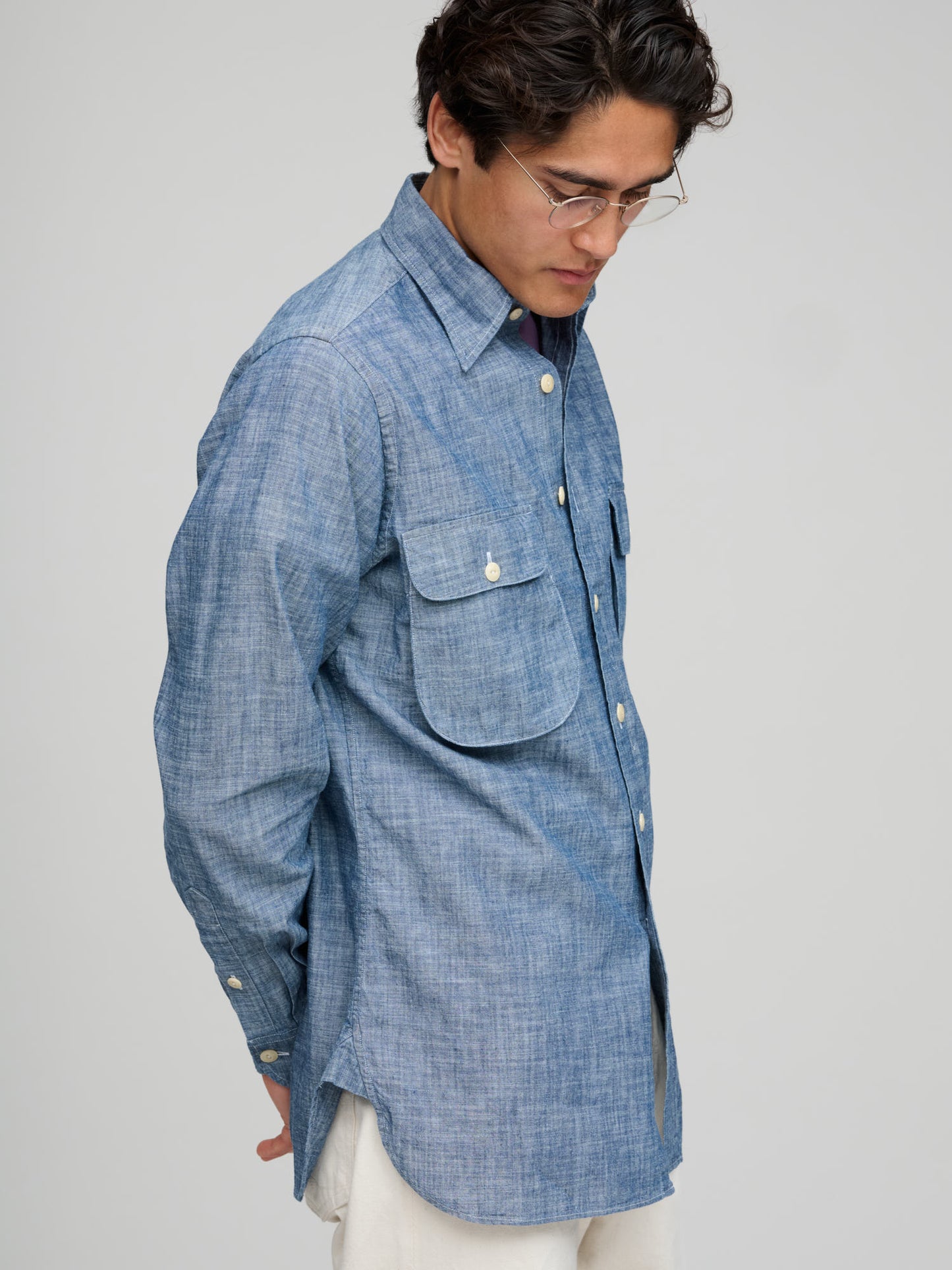 Drake's for GOODS, Deep Pocket Work Shirt, Chambray