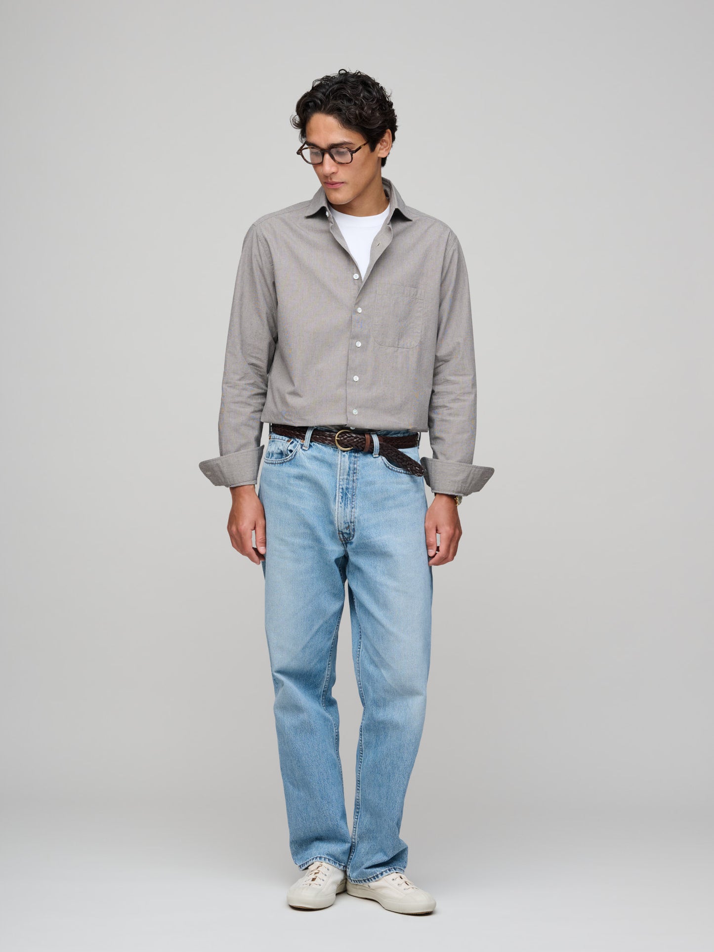 Soft Spread Collar, Micro Houndstooth, Grey/Ecru