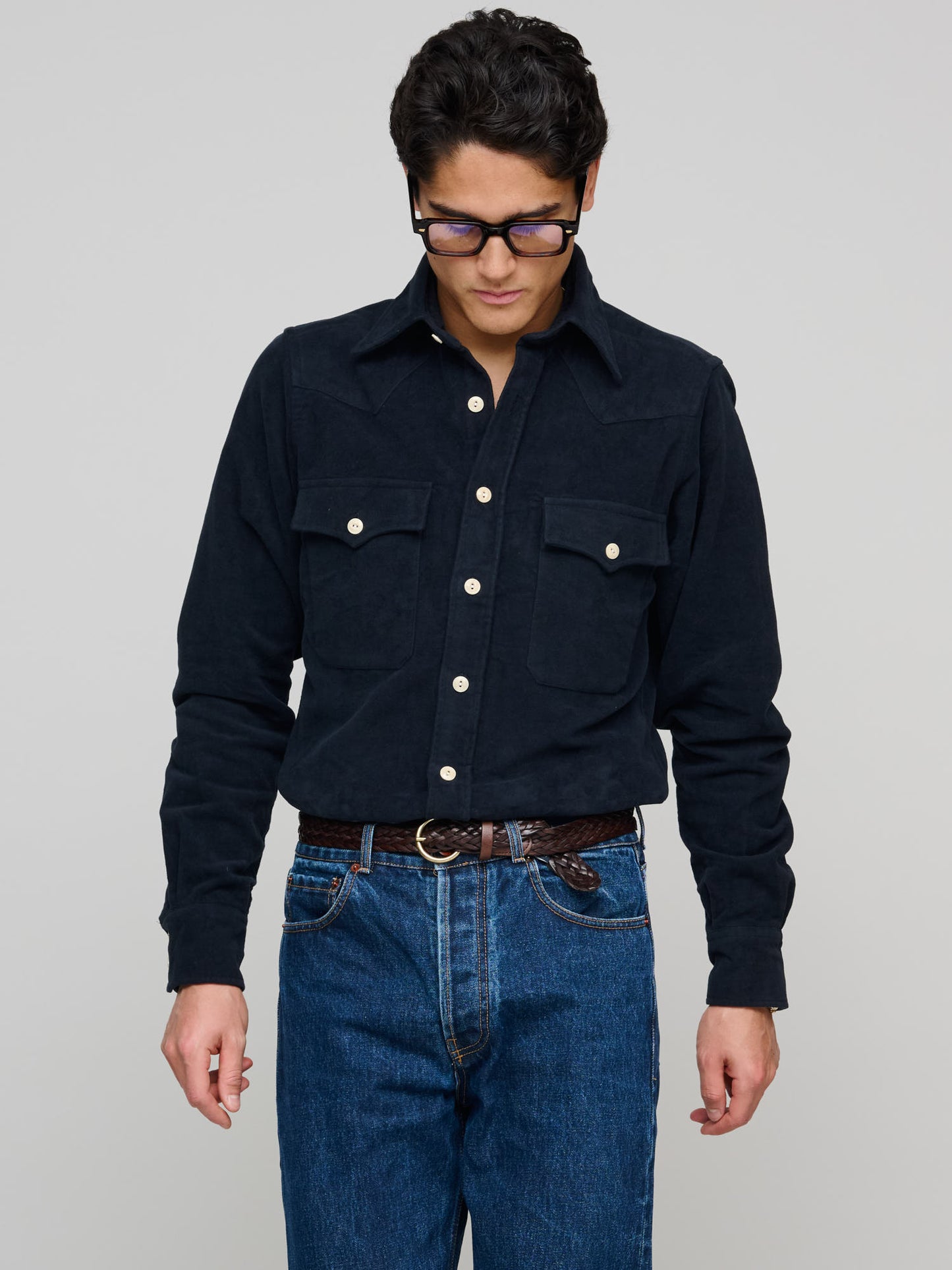 Moleskin Western Shirt, Dark Navy