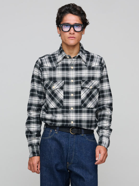 Drake's for GOODS Pinpoint Two Pocket Western Shirt, Black & White
