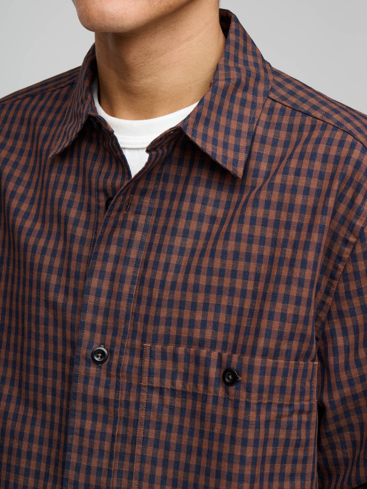 Overall Shirt Irreegular Gingham, Chestnut & Ink