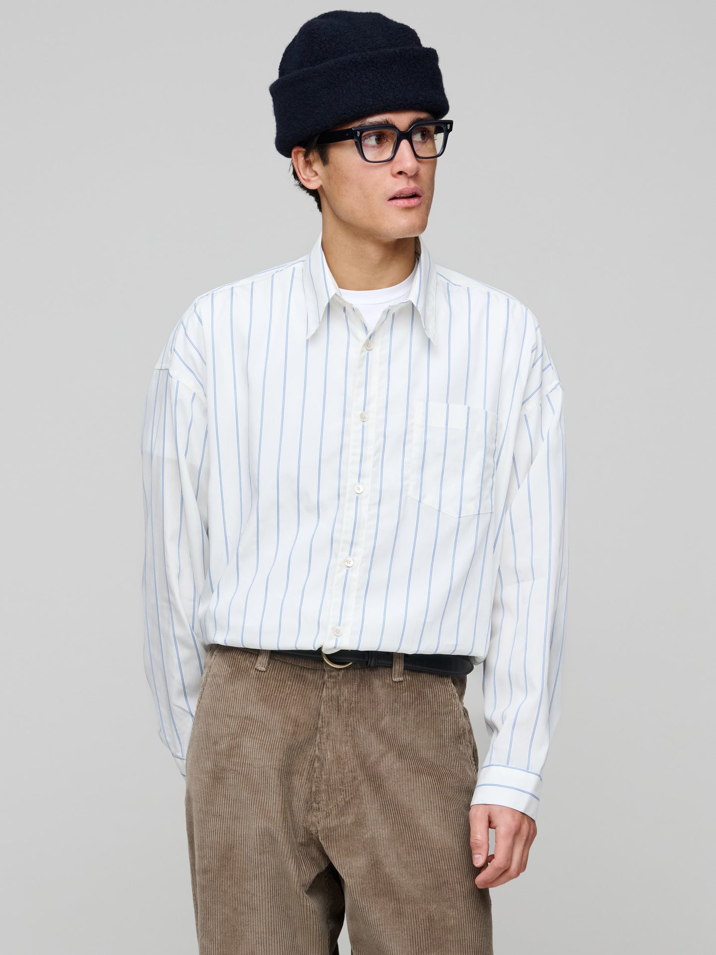 Stable Shirt, Off White & Blue Stripe