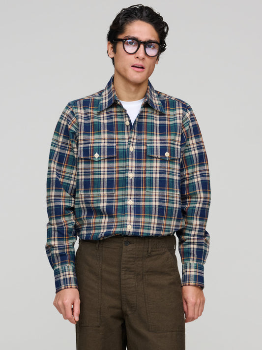 Check Relaxed Block Shirt, Indigo
