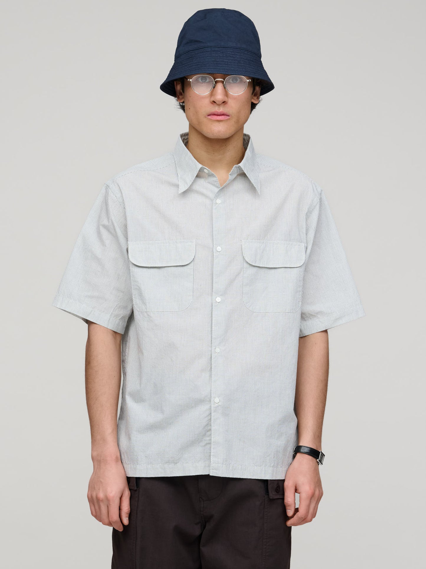 Nanamica, Regular Collar S/S Shirt, Natural Tiny Check