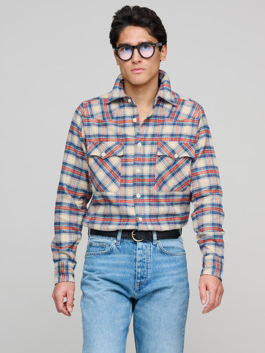 Checked Western Shirt, Ecru/Navy/Red