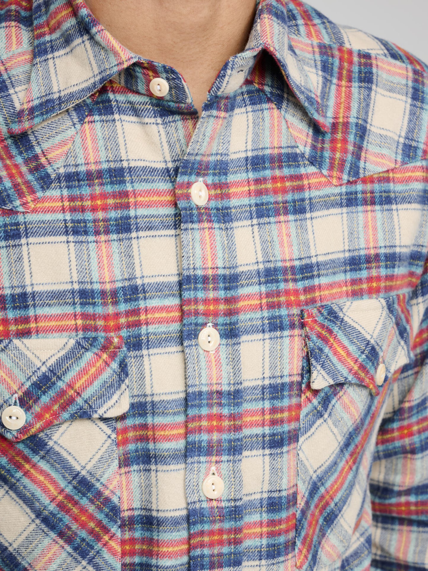 Checked Western Shirt, Ecru/Navy/Red