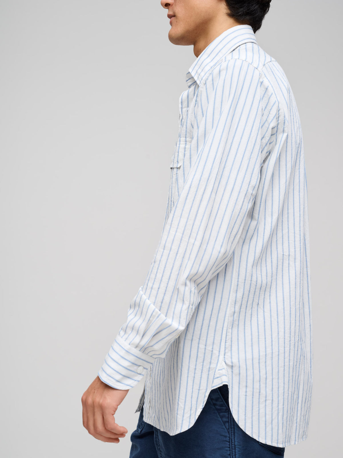 LP One-Pocket Halo Stripe Shirt, White & Blue