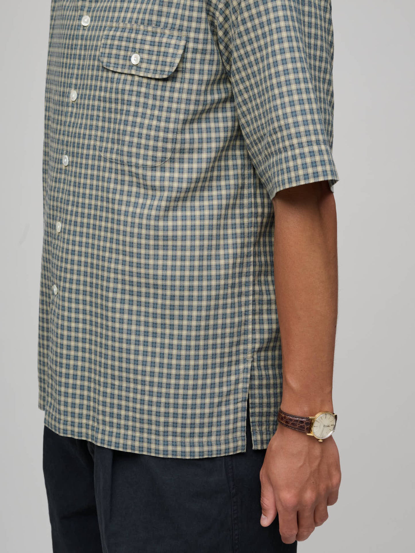 Off Duty Short Sleeve Shirt, Dobby Nonna Check, Blue/Beige/Ecru