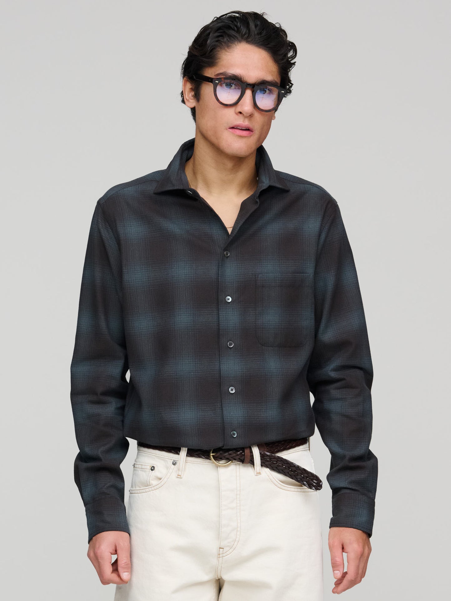 Soft Spread Collar, Brown & Blue Glen Check