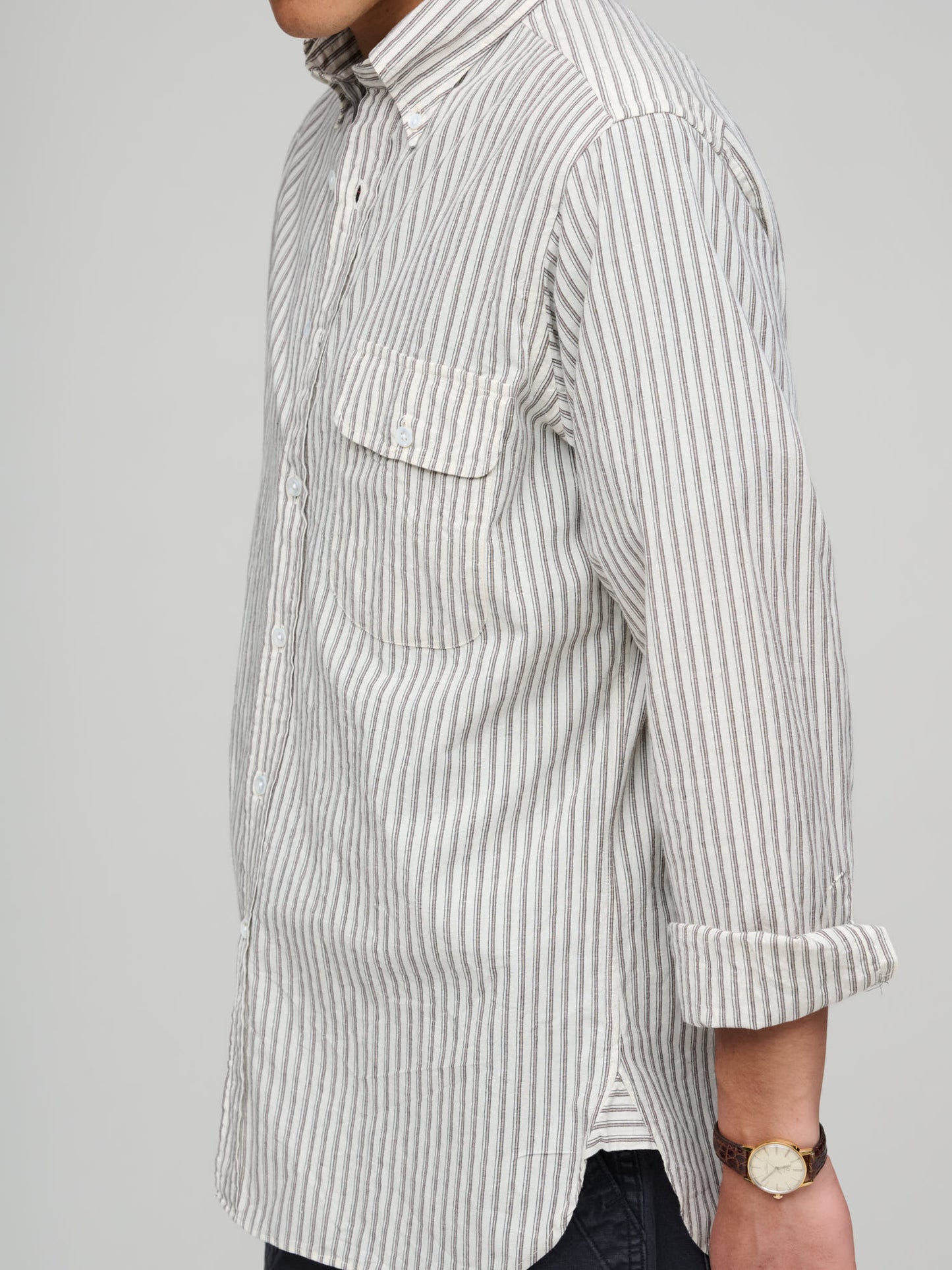 Drake's for GOODS, Stripe BD Shirt Curved Pocket, Creme