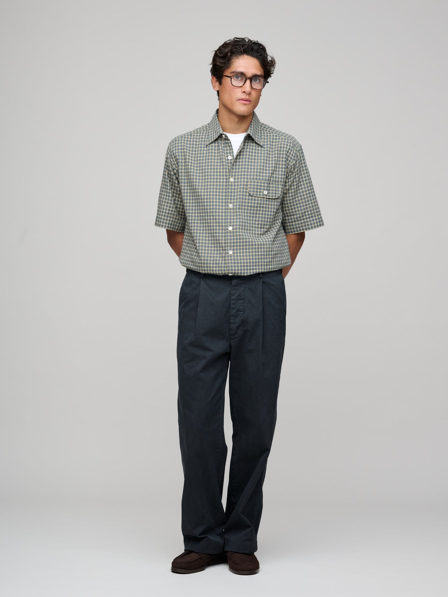 Off Duty Short Sleeve Shirt, Dobby Nonna Check, Blue/Beige/Ecru