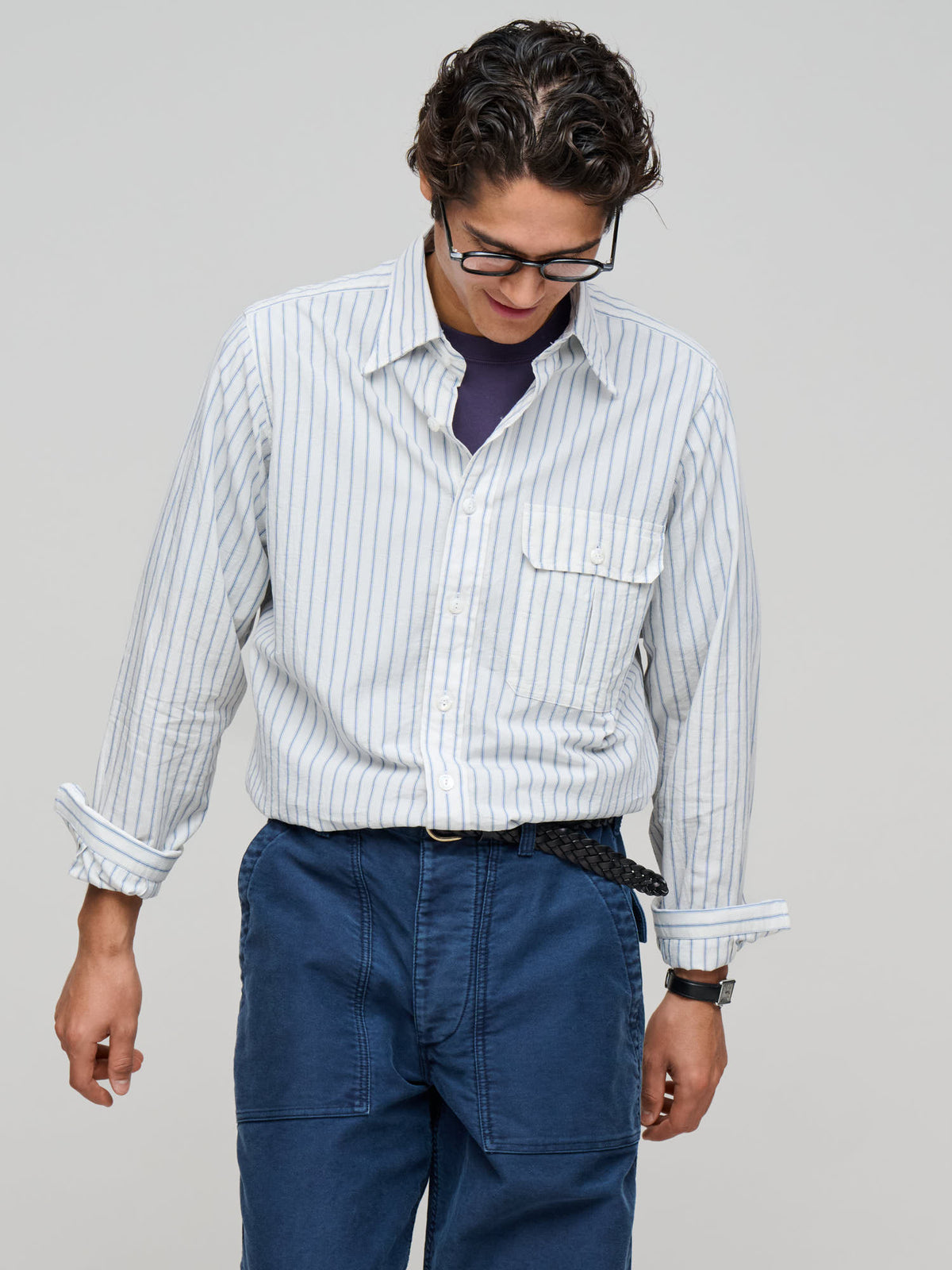 LP One-Pocket Halo Stripe Shirt, White & Blue