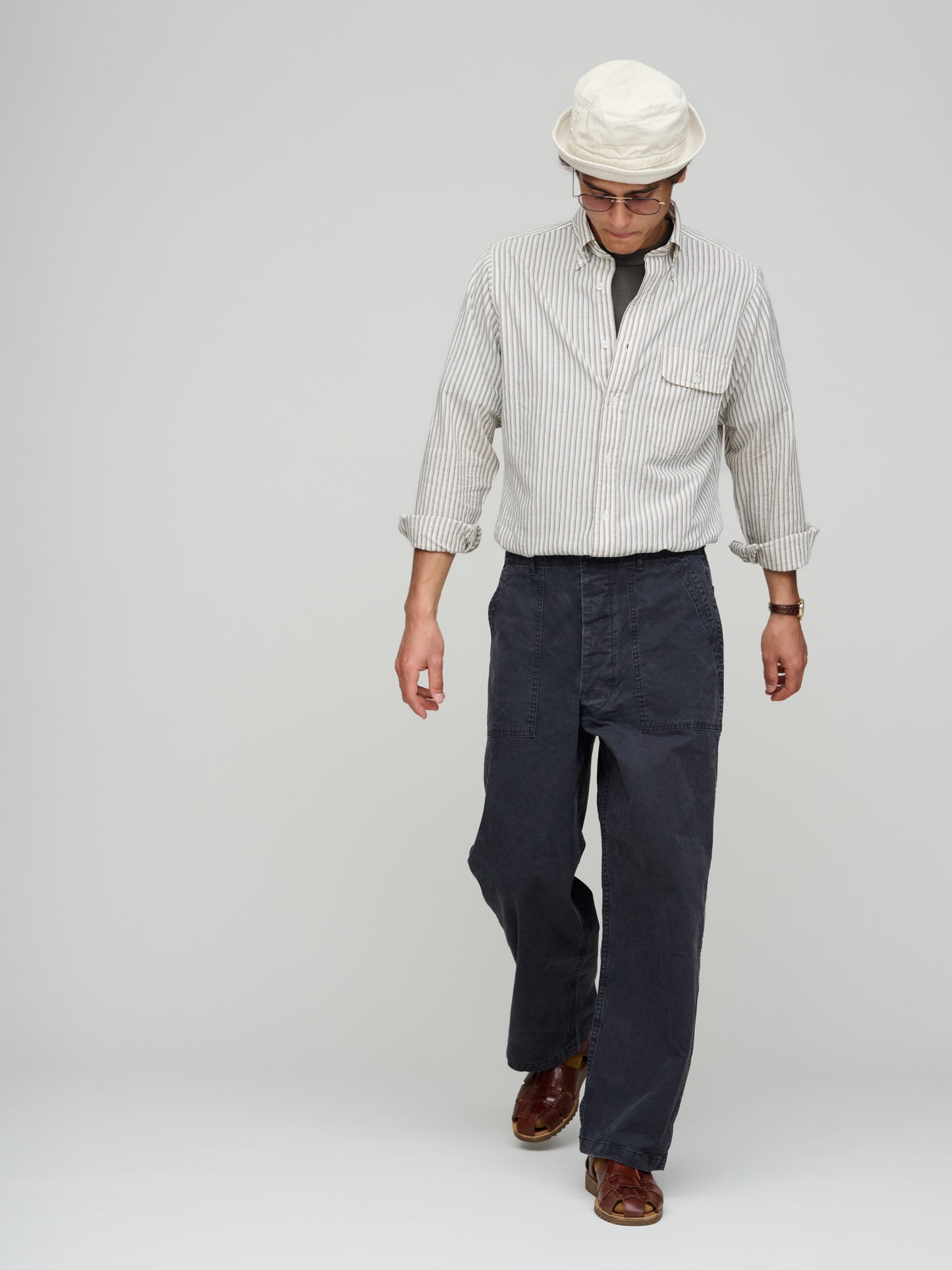 Drake's for GOODS, Stripe BD Shirt Curved Pocket, Creme