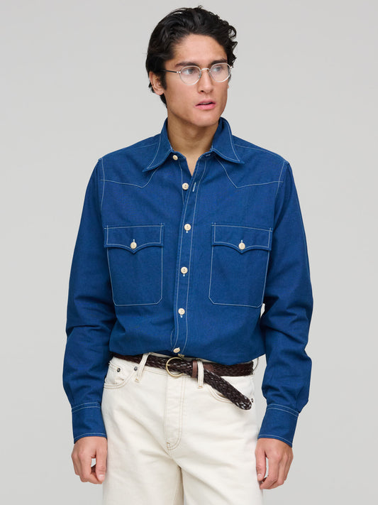 Indigo Canvas Two-Pocket Western Shirt, Navy
