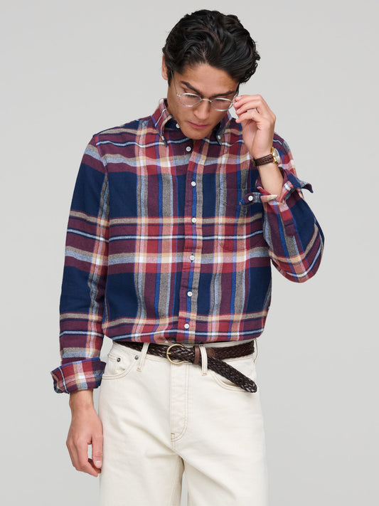 Multi Brushed Winter Madras Shirt, Burgundy/Navy Check
